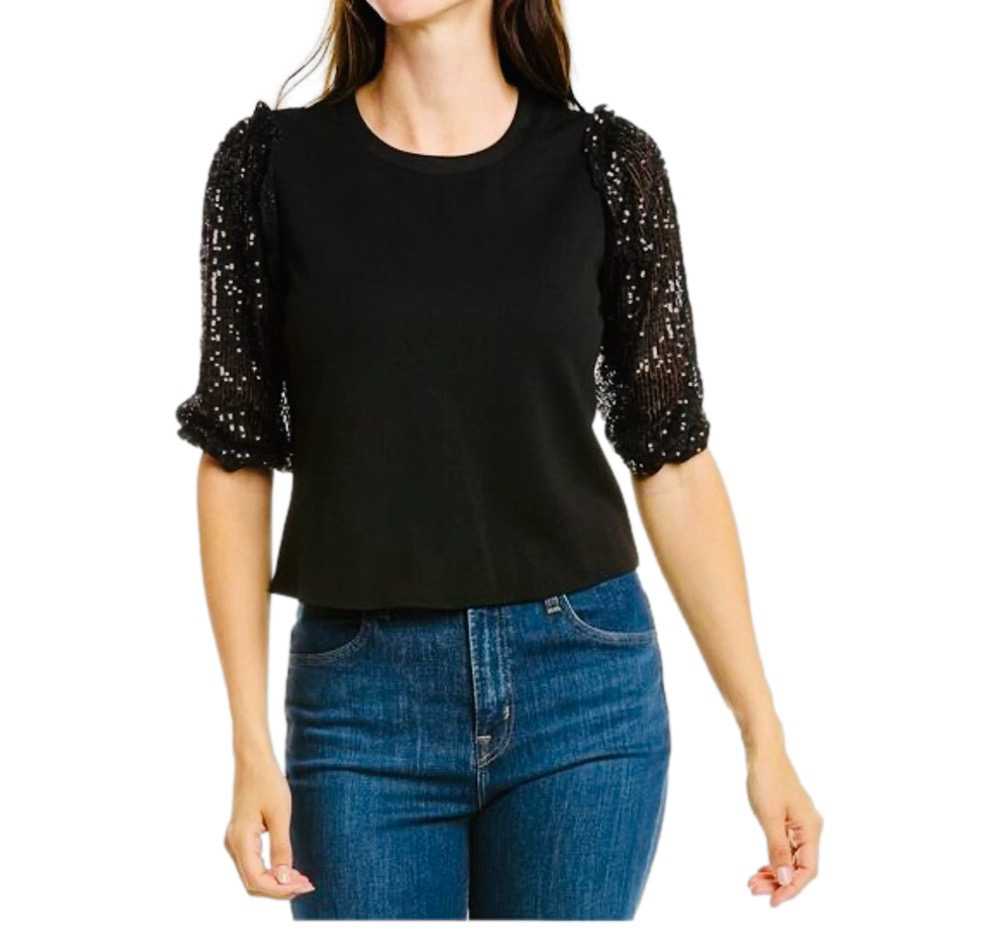 🍀 3 for $25 BCBG Casual Sequin Top Black Zipper Back Size Medium New